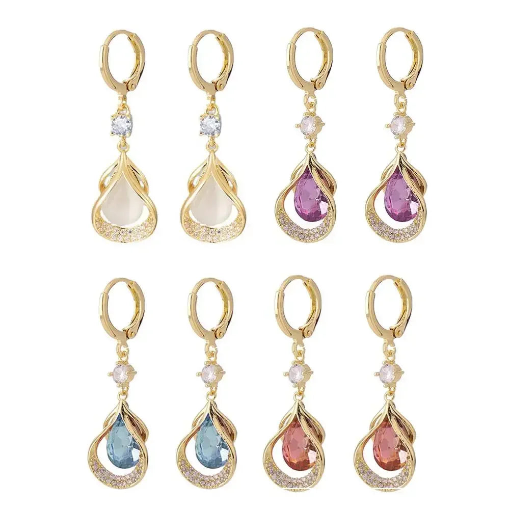 Luxury High-end Cat Eye Stone Geometric Earrings 2024 New Water Drop Earrings for Women Dangle Earring Aretes De Mujer Gothic