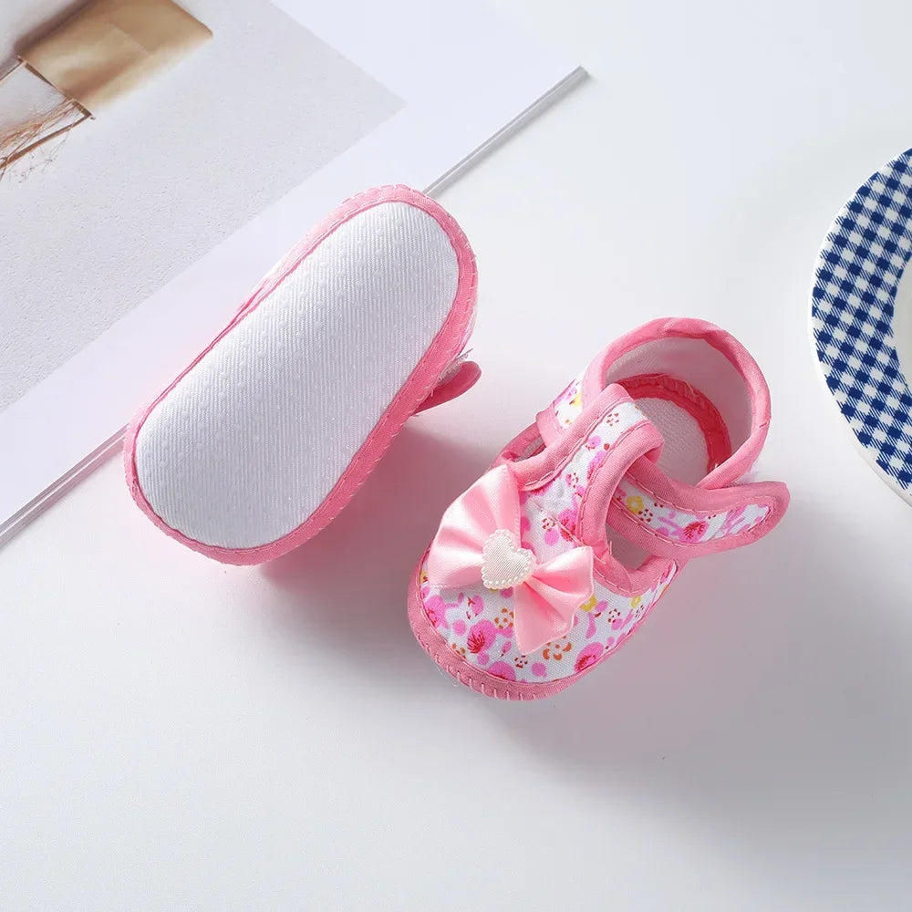 Spring New Princess Shoes 0-1 Year Old Baby Single Shoes Cute Bow Soft Soled Newborn Baby Walking Shoes