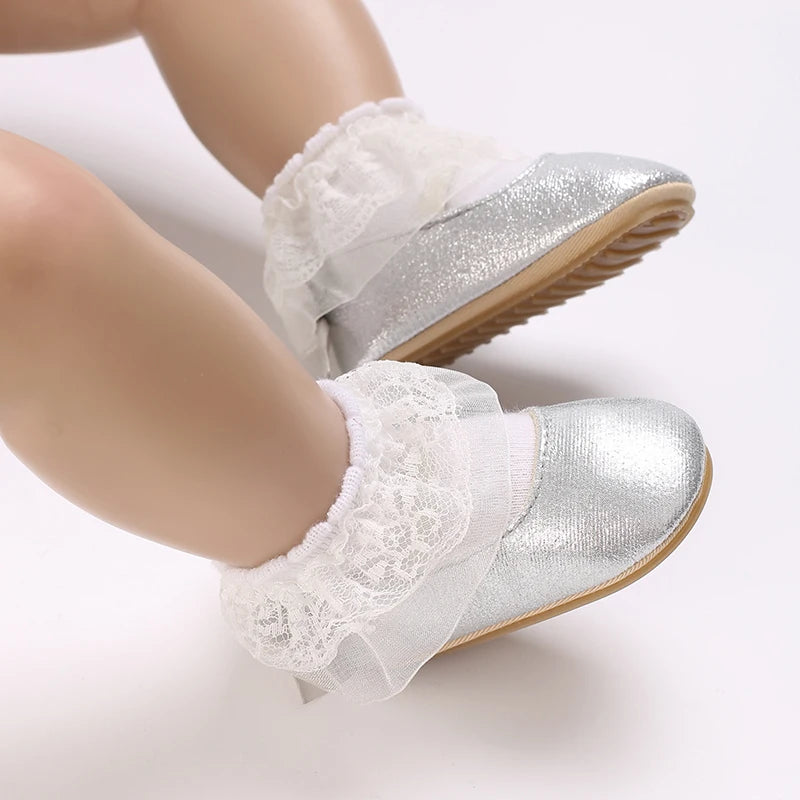 Baby Shoes Spring and Autumn Girl Baby Fashionable, Soft, Comfortable, Sweet Princess Shoes Rubber soles, Non slip Walking Shoes