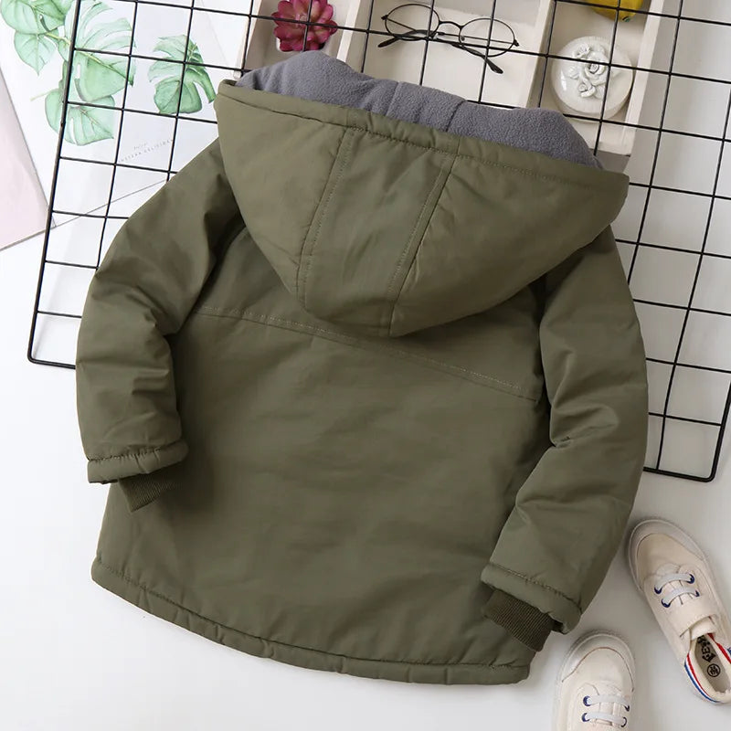 OLEKID Autumn Winter Children Jacket For Boys Hooded Plus Velvet Thicken Warm Teenage Boy Outerwear Coat 4-14 Year Kids Parka