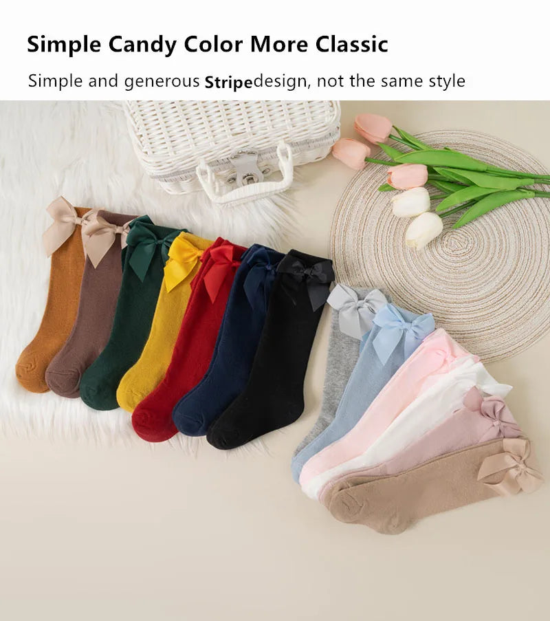 New Brand Baby Toddlers Socks Autumn Winter Children Girls Knee High Long Sock Cotton Big Bow Spanish Style Kids Floor Socks