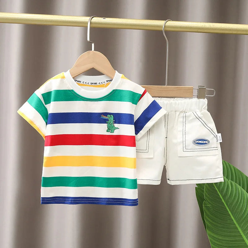 Summer Baby Boy Clothing Sets Fashion Striped Short Sleeve T-shirt+Shorts Sport Sets Children 2Pcs Girl Suit 1-5Y Kids Tracksuit