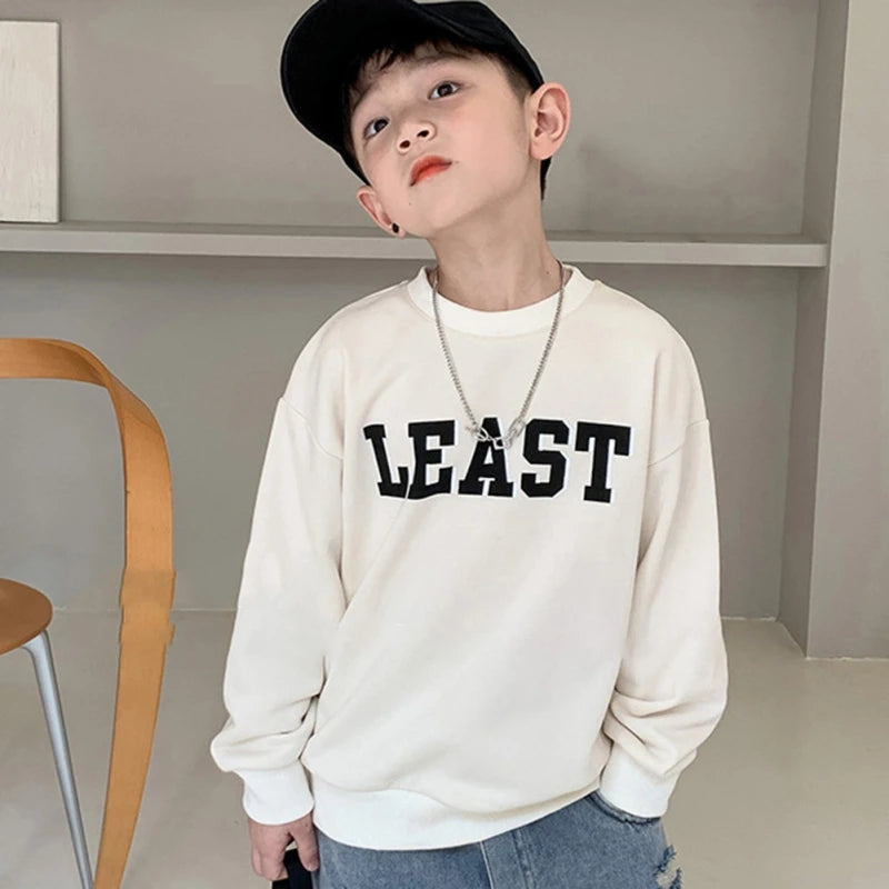 Children's Sweatshirt Fall Casual Thin Long Sleeve Crewneck Letter Print Pullover Spring Clothing Kids Boys Tops Clothes