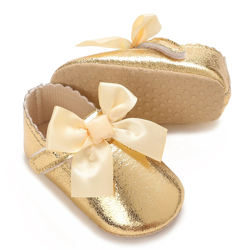 0-18M Girls' Baby Shoes Fashionable Classic Gold Theme Princess Shoes Soft Sole Comfortable Baby Walking Shoes