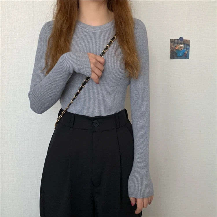 2024 New Women Sweater Autumn Winter Long Sleeve Pullover Basic Top Fashion O-neck Elastic Female Winter Solid Knitted Jumper