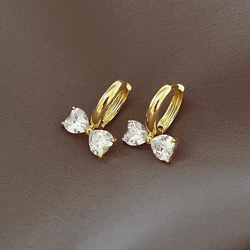 2022 New Korean Shiny Zircon Bow Earrings for Woman Sweet Elegant Gold Colour Temperament Earrings Party Jewelry Accessories