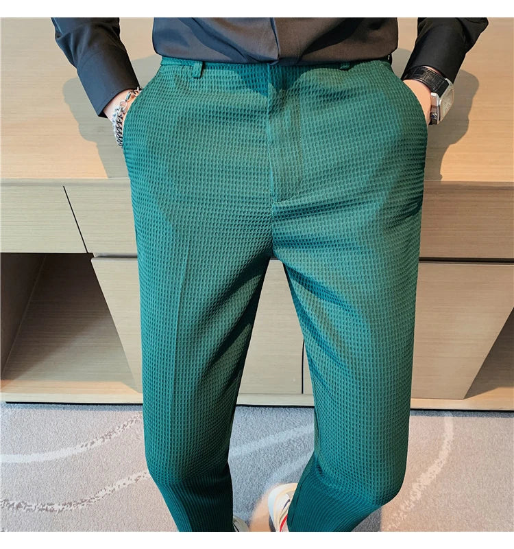 Suit Pants Autumn Winter Fashion Waffle Dress Pants For Men Clothing Business Casual Slim Fit Men's Formal Trousers High Quality