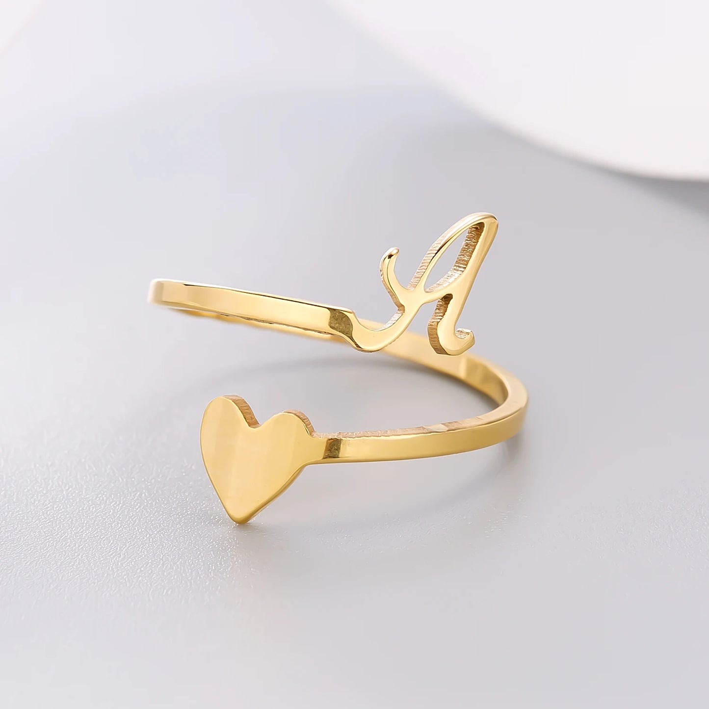 Simple Romantic Heart and Letter Rings A-Z 26  Alphabet Initials Ring For Women Opening Finger Ring Party Jewelry Birthday Gift