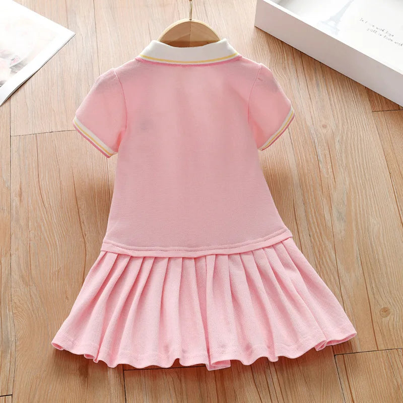 Little maven Party Dress Children's Clothing 2024 Baby Girls Pink Dresses Rainbow Polo Summer Holiday Dresses Kids Clothes