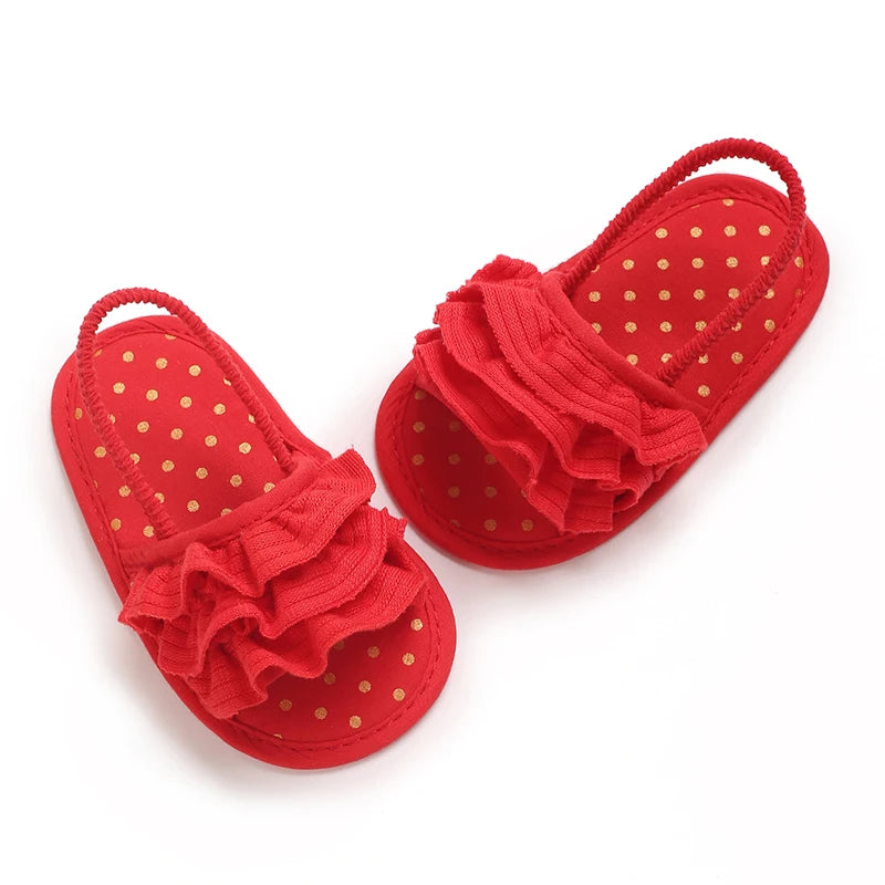 Summer baby girl sandals red festive and cute flower baby shoes soft rubber soles comfortable and casual baby walking shoes