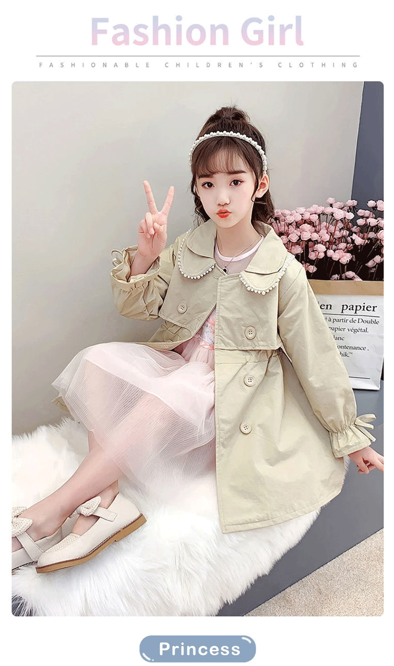 2024 Spring Autumn New Arrival Fashion Korean Style Girls Trench Coat Children's Outerwear Long Windbreak Jacket For Girls 4-12Y