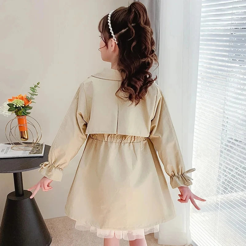 2024 Spring Autumn New Arrival Fashion Korean Style Girls Trench Coat Children's Outerwear Long Windbreak Jacket For Girls 4-12Y