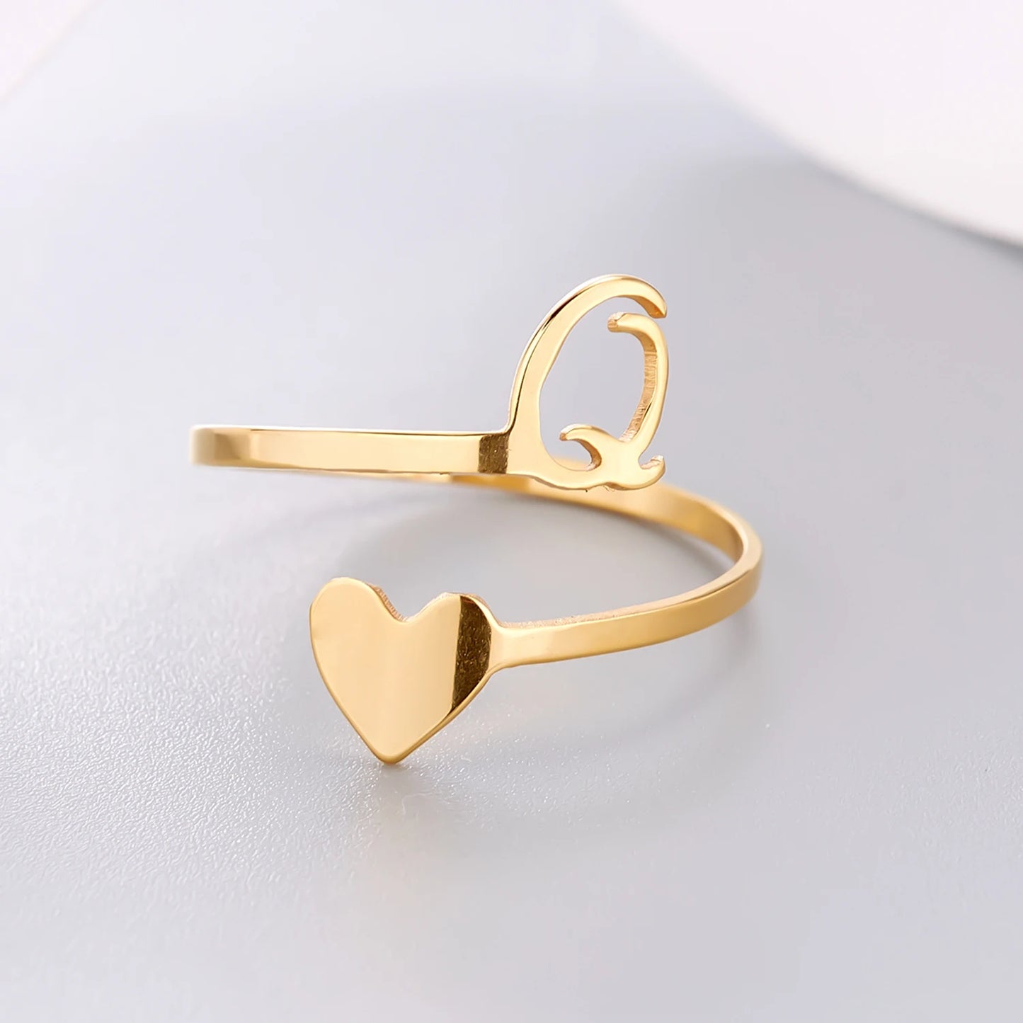 Simple Romantic Heart and Letter Rings A-Z 26  Alphabet Initials Ring For Women Opening Finger Ring Party Jewelry Birthday Gift