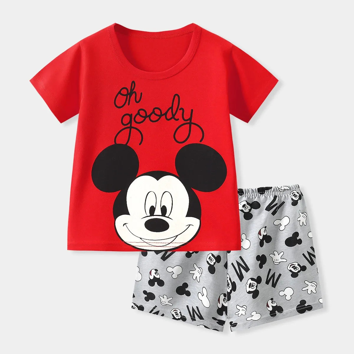 2024 Summer New Disney Mickey Boys Tracksuit Short Sleeved Suit Cartoon Fashion Casual Kids Clothing T-shirt + Shorts Outfits