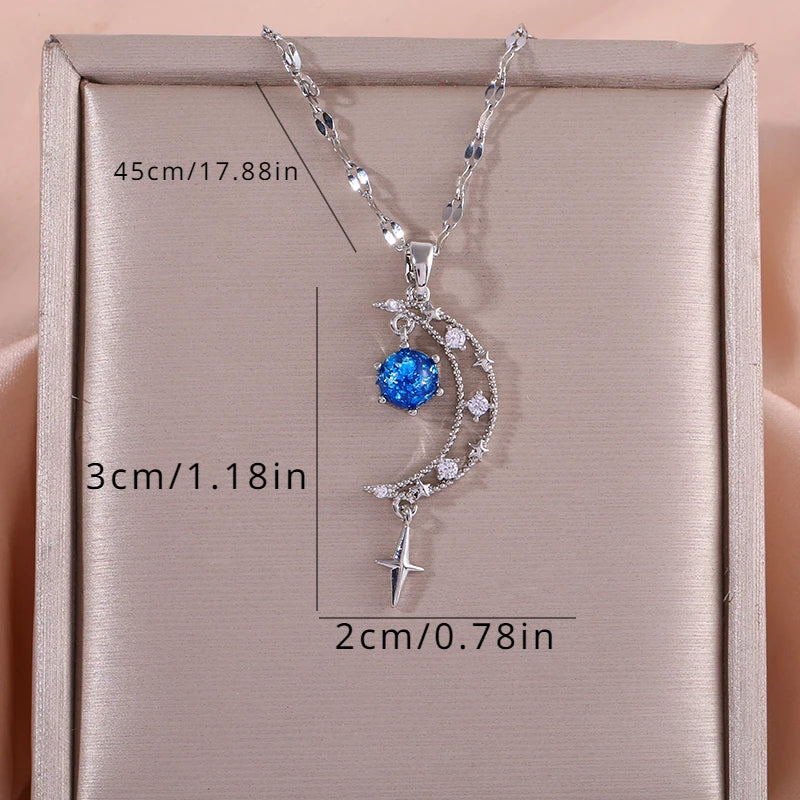 The Fashionable Hollow Moon Blue Planet Star Pendant Necklace Gives Women A Sense of Luxury and Niche Design.