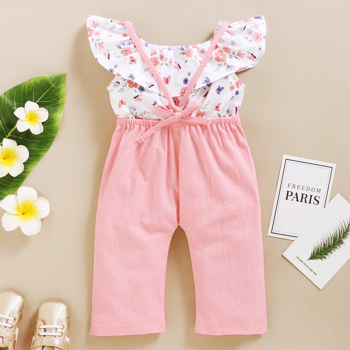 2PCS Kids Girl School Clothes Set Lotus Leaf Short Top+Suspender Pant Fashion Summer Lovely Clothing for Toddler Girl 1-5 Years