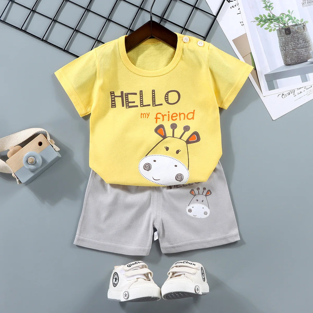 2PCS mother Kids Clothes Children's Sets Boys Girl T-shirt Shorts Summer Cotton Short sleeve Baby Children Clothing Toddler Suit