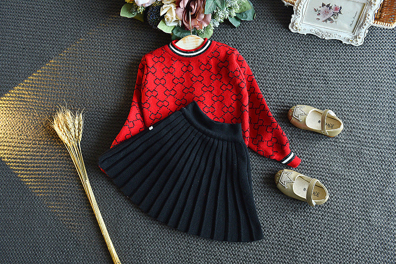 2023 Girls Winter Clothes Set Long Sleeve Sweater Shirt and Skirt 2 Pcs Clothing Suit Spring Outfits for Kids Girl's Clothes