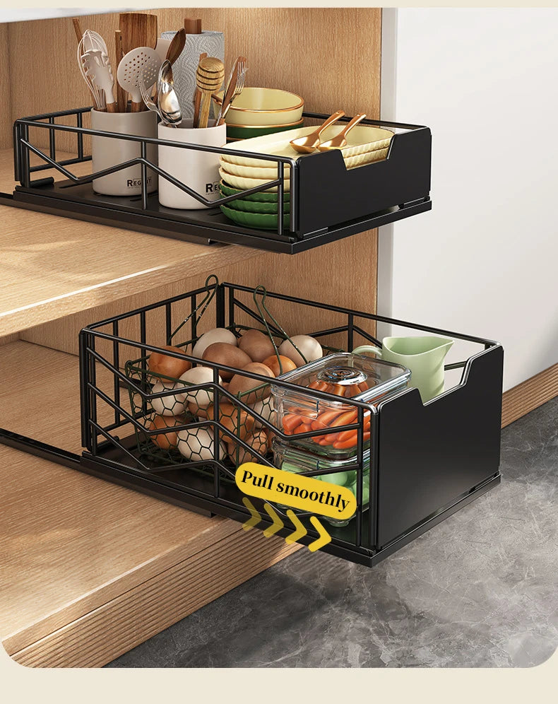 Pull-out Sink Storage Rack Bowl Dish Storage Basket Kichen Organizer Slide Drawer Storage Tray Seasoning Cabinets Organizer