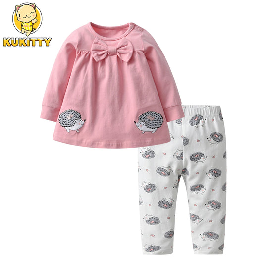 Spring Autumn Newborn Baby Girl Long Sleeve Clothes Set for 0-4 Years Cute Long Sleeve Top with Bow and Pants Toddler Outfits