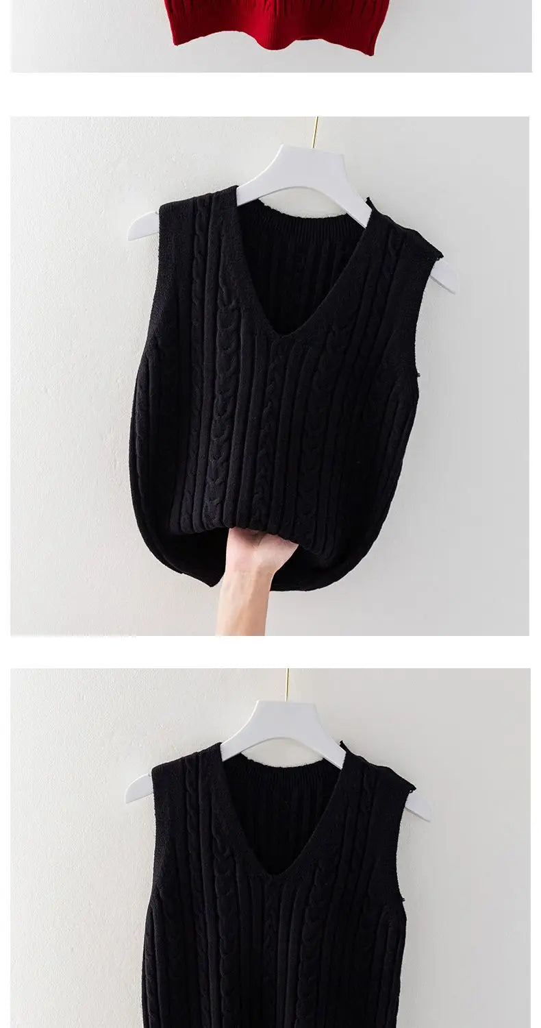 Knitwear Women's Fashion sweater vest Spring Autumn Style Outer Loose Sleeveless Undershirt Sweater Vest Women top