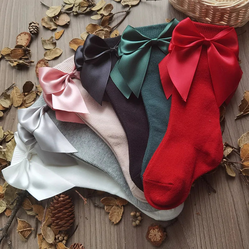 Baby Girls Socks Autumn Toddler Big Bow Knee High Long Soft Cute Kids Christmas Sock Cotton Red Newborn Socken For 0-5 Years