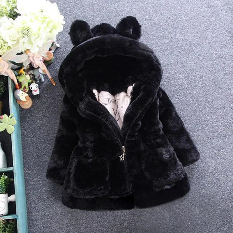 Winter Baby Girls Clothes Faux Fur Coat Fleece Jacket Warm Snowsuit Hooded Parka Children's Outerwear Autumn Clothing