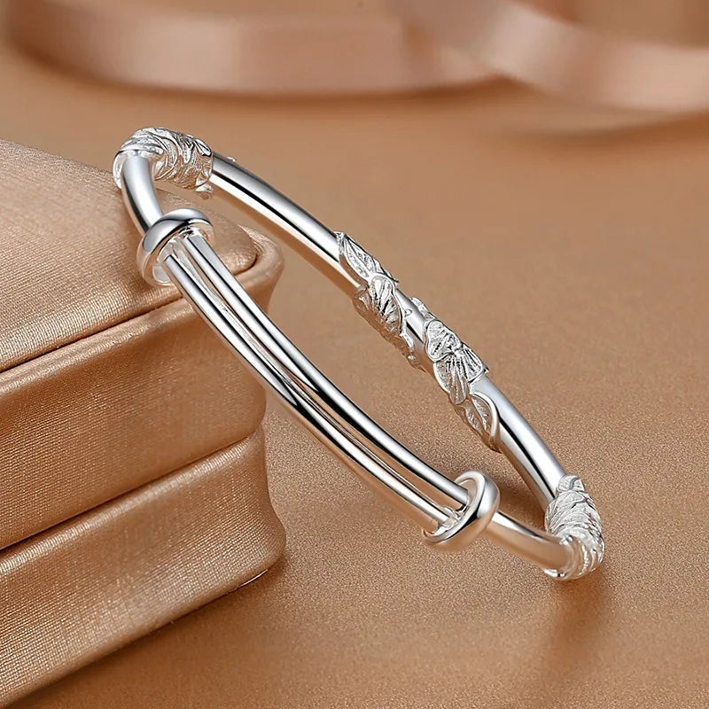 925 Sterling Silver Full-blown Flowers Bracelet For Women Original Light Luxury Texture Adjustable Solid Bracelet Party Jewelry