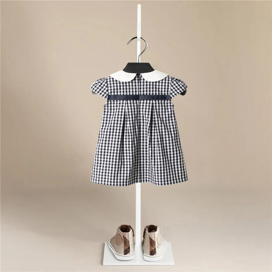 Baby Girls Clothes Summer Dress Flying Sleeve Newborn Infant Dresses Cotton Plaid Dress Headband Toddler Dresses for Baby Girls