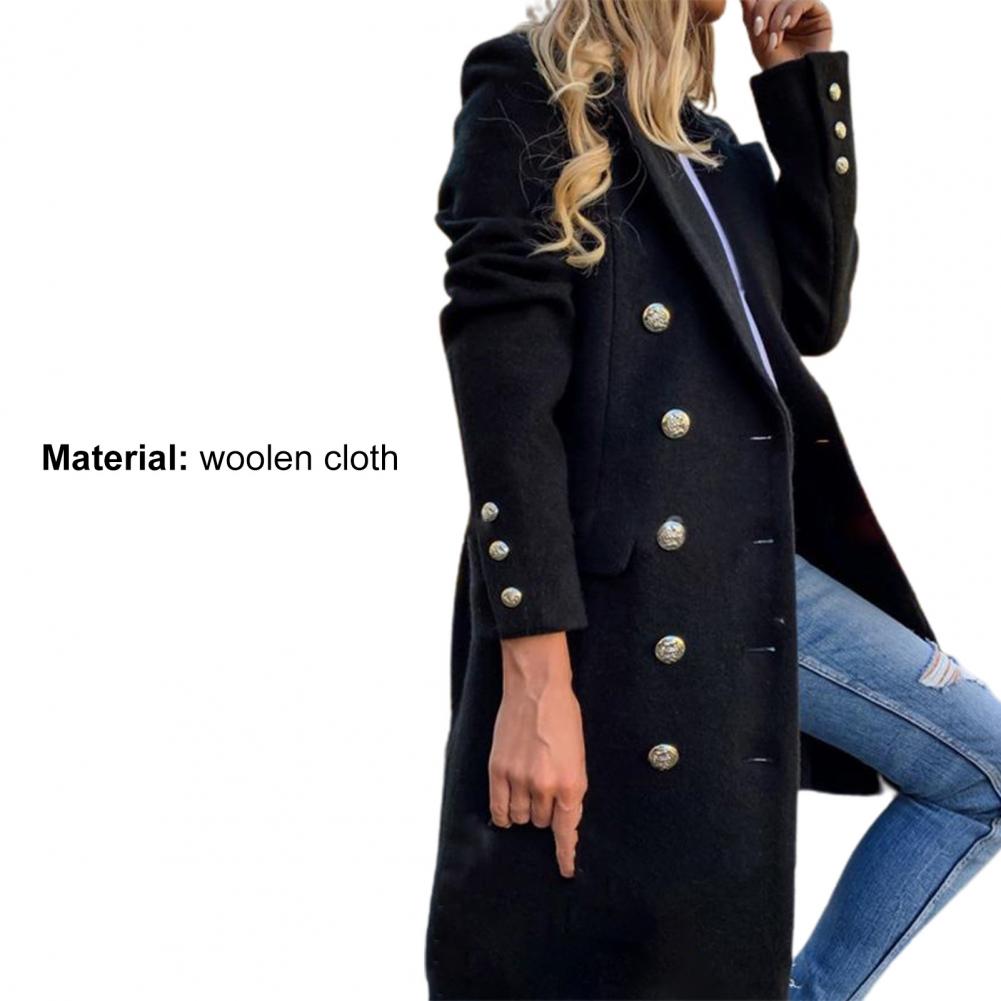 Women Wool Coat Autumn Winter Long Sleeve Pure Color Turn-Down Collar Double-breasted Women Overcoat Women Greatcoat Outerwear