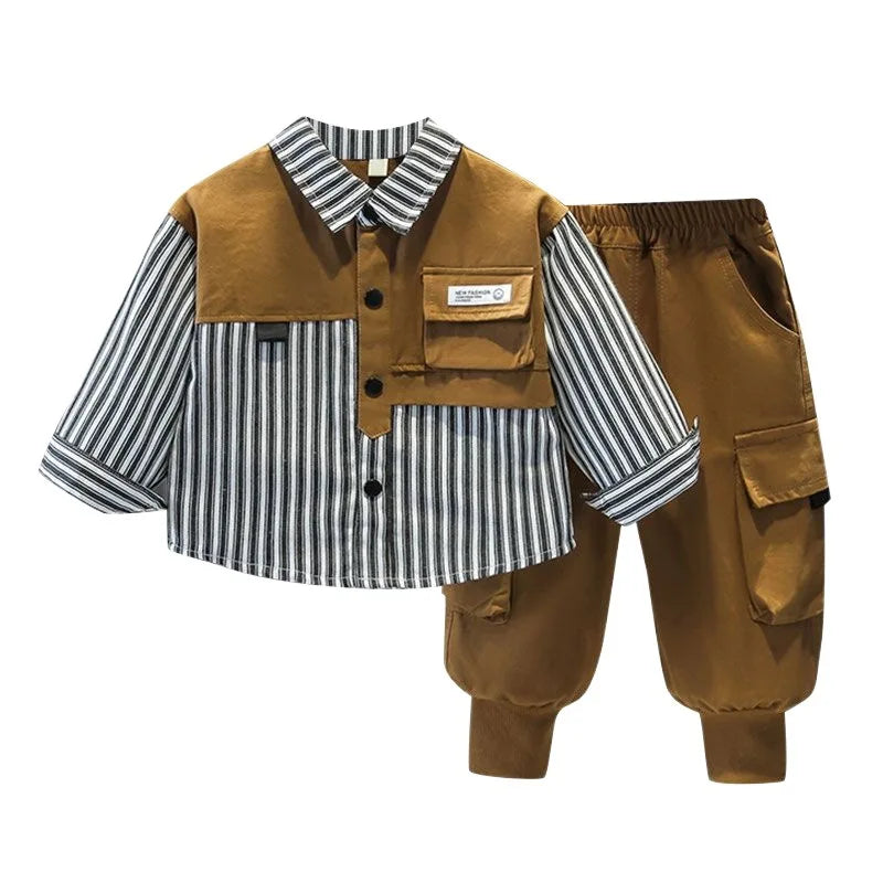 2024 New Autumn Children Baby Clothes Long Sleeve Striped Shirt+Pants Gentlemen Elegant Suit Kids Tracksuit For Boys Casual Sets