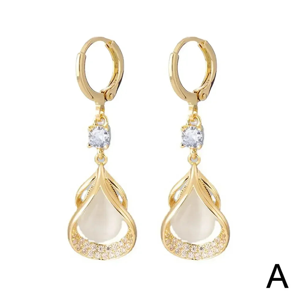 Luxury High-end Cat Eye Stone Geometric Earrings 2024 New Water Drop Earrings for Women Dangle Earring Aretes De Mujer Gothic