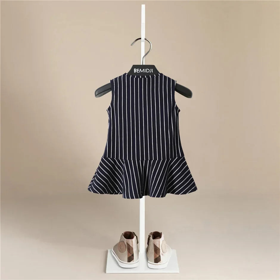 Baby Girl Dress Summer Toddler Kids Dress Baby Striped Dresses Navy Bow Children Birthday Party Dress Baby Girl Clothes 1-6Y