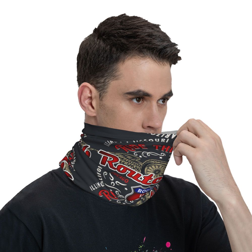 Ride The Route Motorcyle Bikers America's Highway Route 66 Bandana Neck Cover Printed Motorcycle Motocross Face Mask Balaclava