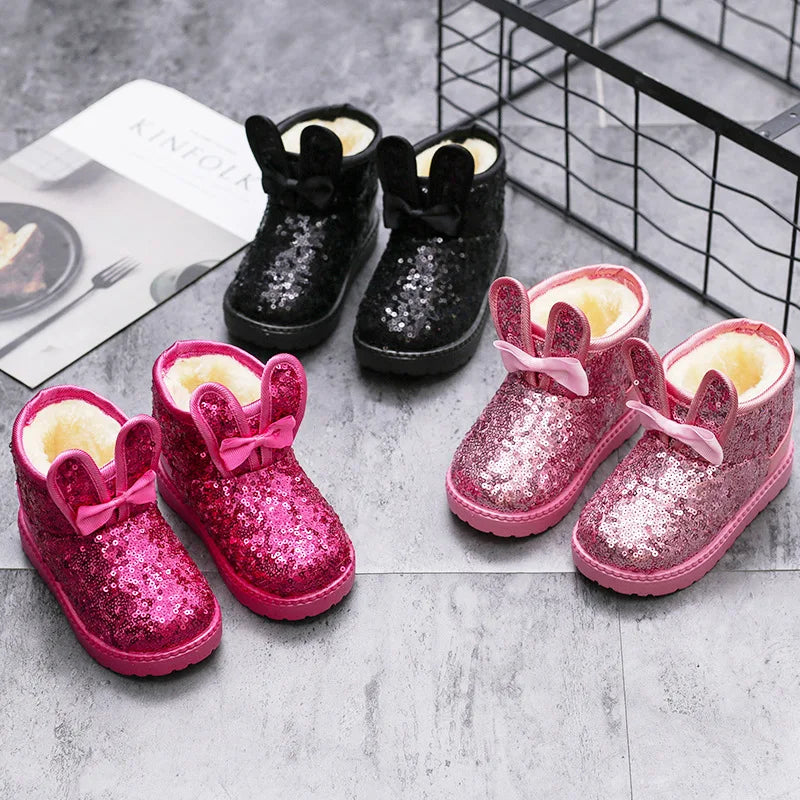 Girl Boot Winter Fashion Sequin Snow Boot Non-slip Warm kid Shoe Plush Cotton Shoe Kids Princess Ankle Boots