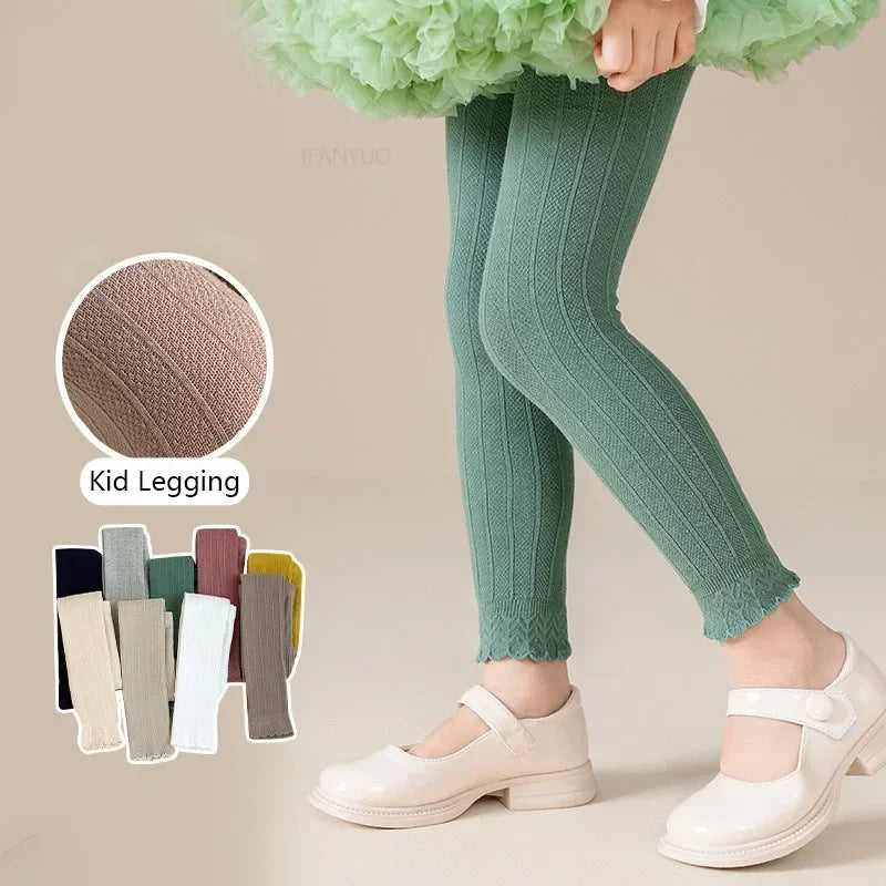 Spring Autumn Baby Pants Newborn Girl Trousers Soild Lace Ruffle Cotton Student Uniform Legging Kids Children Leggings 1-12Years