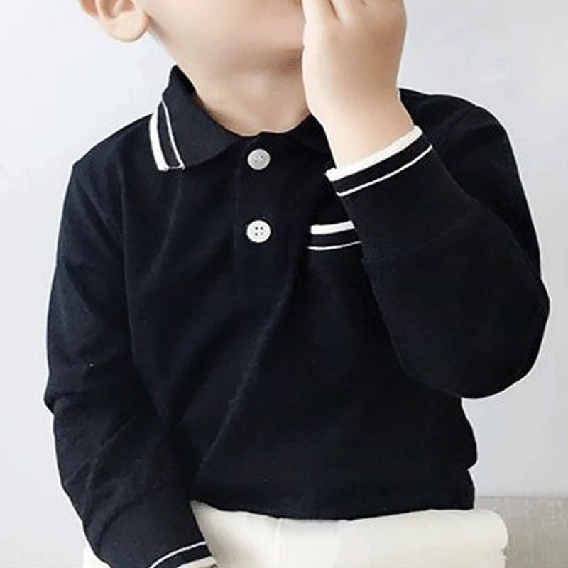 Boys Clothing Lapel Cotton Long Sleeve Spring New Korean Version Versatile Spliced Pocket Solid Color Kids Fashion Polo Shirt