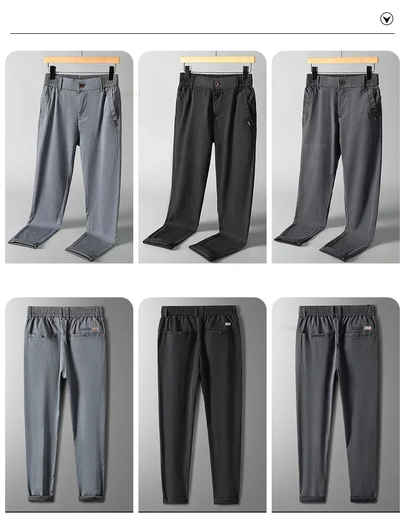 Summer New Ultra-thin Lyocell Casual Pants for Men Soft Straight Slim Stretch Fashion Casual Long Pants Classic Style Male