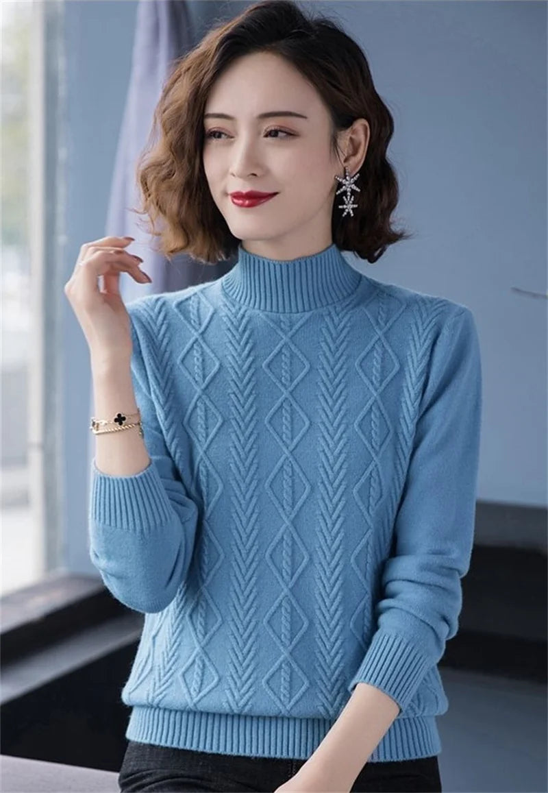 Fashion Women Turtleneck Sweater Autumn Winter Long Sleeve Pullovers Office Ladies Clothing Soft Knitted Jumpers  Pull Female