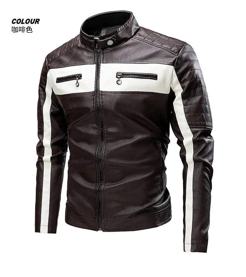 2023 winter new standing collar leather jacket men's business high-grade leather jacket young and large size motorcycle jacket