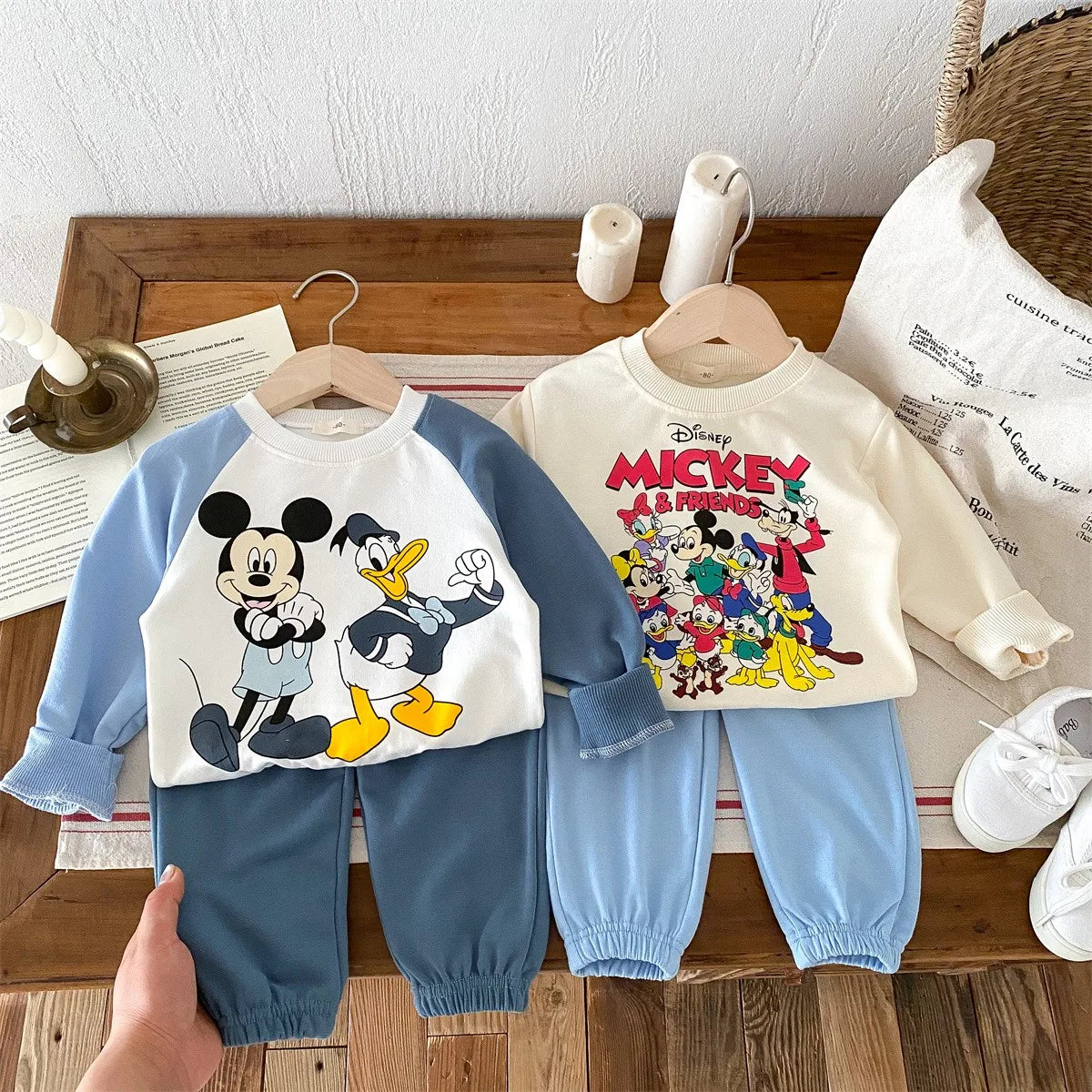 2024 Mickey Mouse Clothes Set For Baby Boy With Autumn/spring New Suit Minnie Mouse Toddler Kid Hoodies Set Infant Boy Clothing