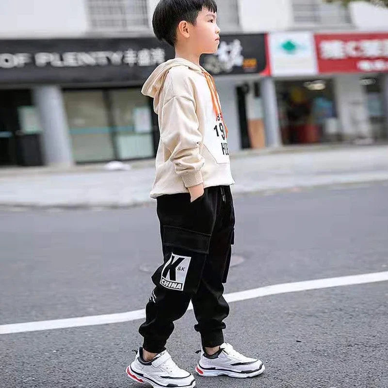 2024 Autumn Boys Pants Letter Print Cotton Sweatpants Casual Korean Cargo Pants Fashion Teenage Kids Sport Multi-pocket Pants