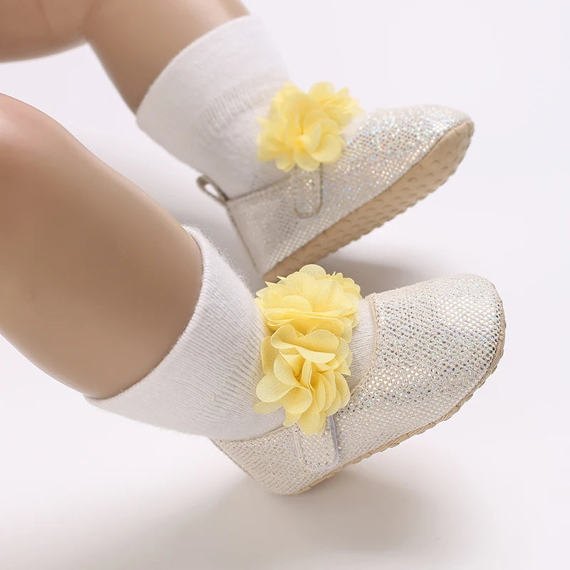 0-18M Girls' Baby Shoes Fashionable Classic Gold Theme Princess Shoes Soft Sole Comfortable Baby Walking Shoes