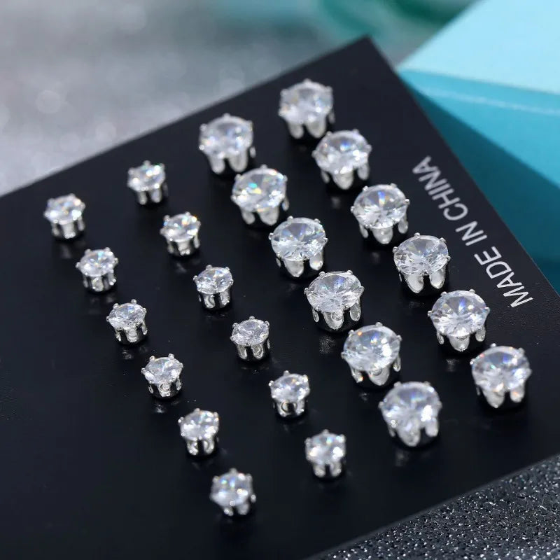 12 Pair/Lot White Shiny Wedding Stud Earrings Set for Women Men Cubic zircon Jewelry Accessories Minimalist Earring Jewelry Gift