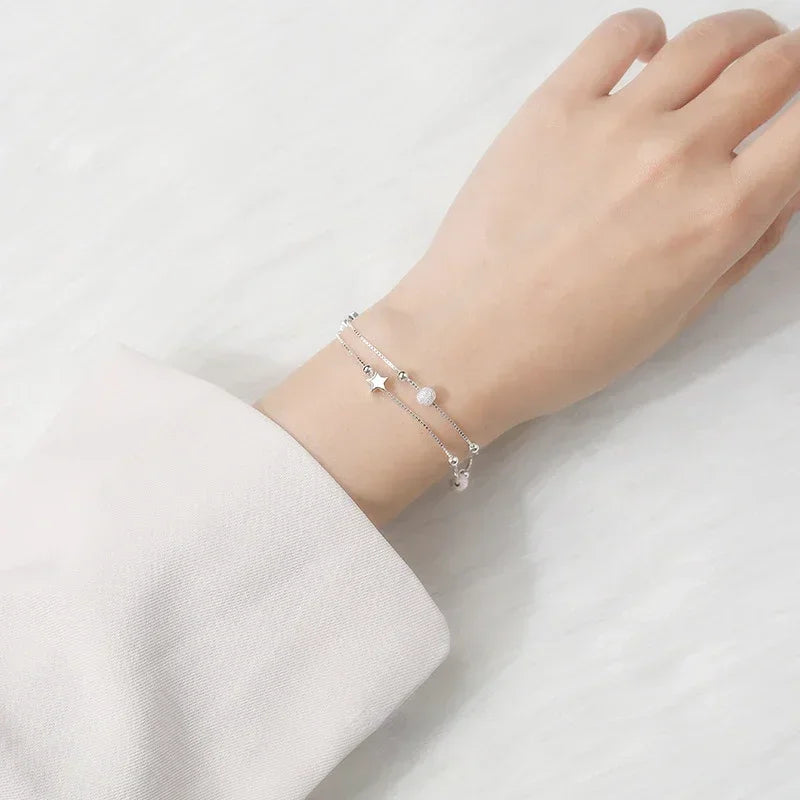 925 Sterling Silver Beautiful Stars Bracelets For Women Korean Fashion Designer Adjustable Bead Bracelet Luxury Original Jewelry