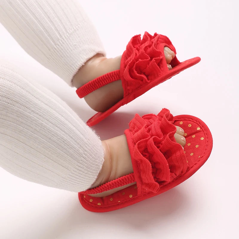 Summer baby girl sandals red festive and cute flower baby shoes soft rubber soles comfortable and casual baby walking shoes