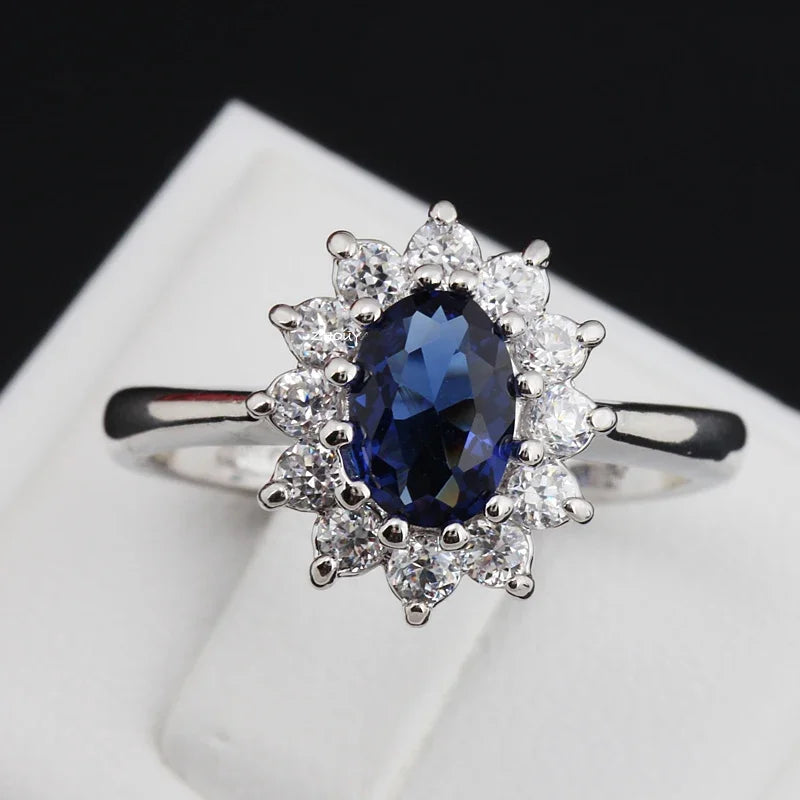 European and American New Blue Zircon Rings Luxury Fashion Jewelry  Cubic Zirconia Bridal Wedding Engagement