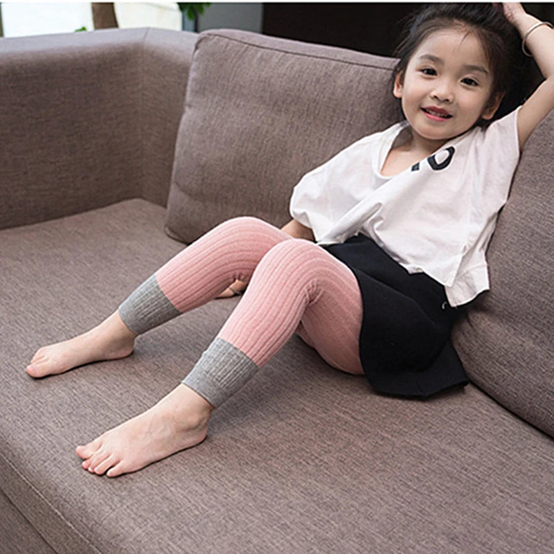 1-8T Girls Leggings Patchwork Pants Baby Girl Colorful Trousers Autumn Winter Cotton Knit Leggings Cute Casual Pants