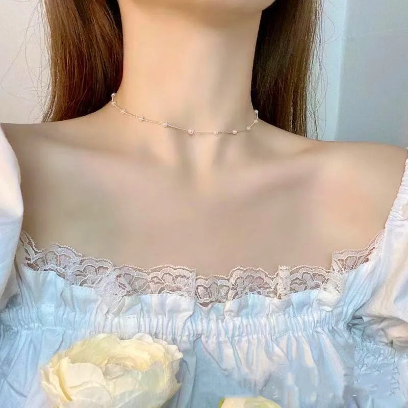 New Fashion Popular Choker Neckalce for Women Girl Imitation Pearl Link Chain Short Delicated Necklace Wholesale Jewlry