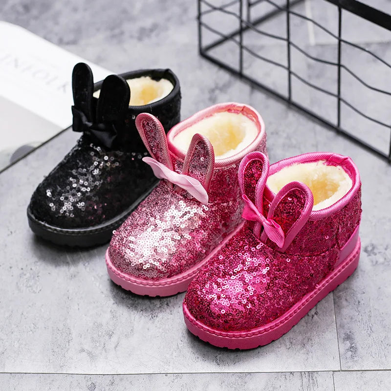 Girl Boot Winter Fashion Sequin Snow Boot Non-slip Warm kid Shoe Plush Cotton Shoe Kids Princess Ankle Boots